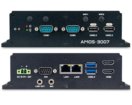 VIA AMOS-3007-1Q15A0 Industrial-PC/CarPC (1.5GHz Intel Atom, 9-36VDC, 2x LAN, -20� to 70�C Extented temperature range) <b>[FANLESS]</b>